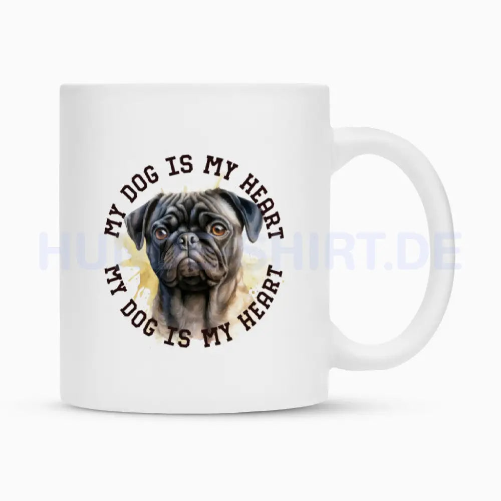 Tasse "Mops HEART 2" Weiß – hunde-shirt.de