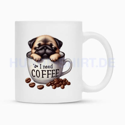 Tasse "Mops - I need Coffee" Weiß – hunde-shirt.de