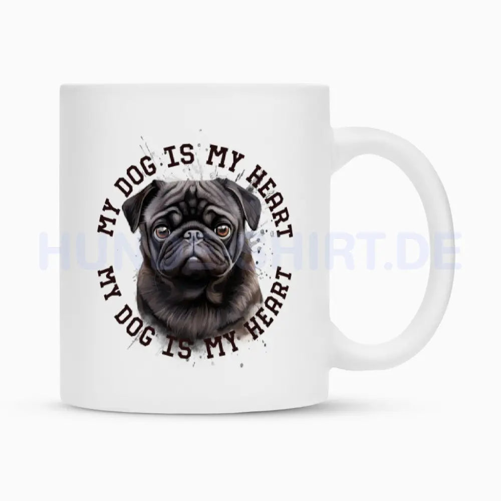 Tasse "Mops schwarz HEART" Weiß – hunde-shirt.de