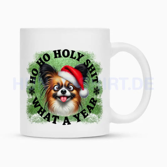 Tasse "Papillon - HO HO..." Weiß – hunde-shirt.de