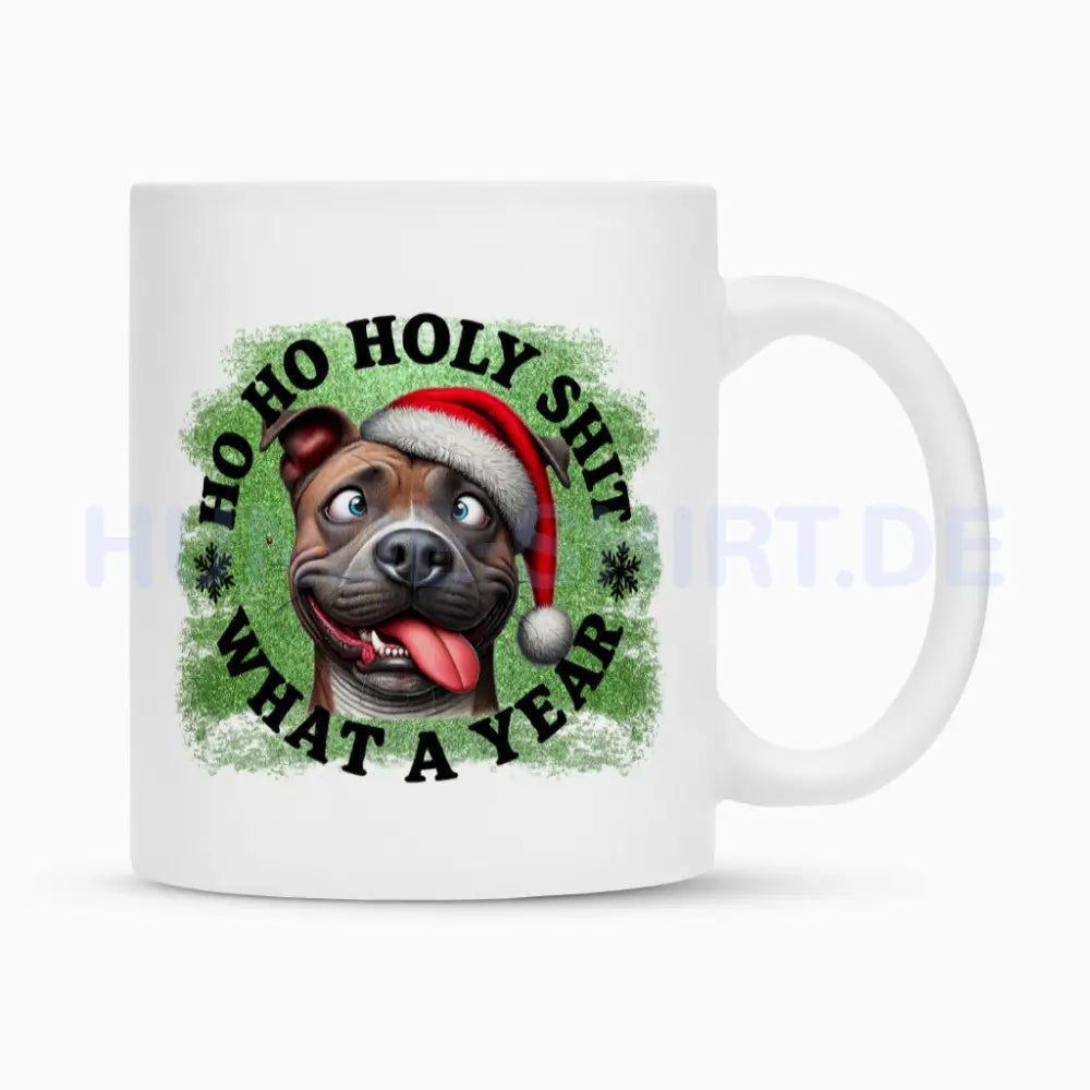 Tasse "Pit Bull - HO HO..." Weiß – hunde-shirt.de