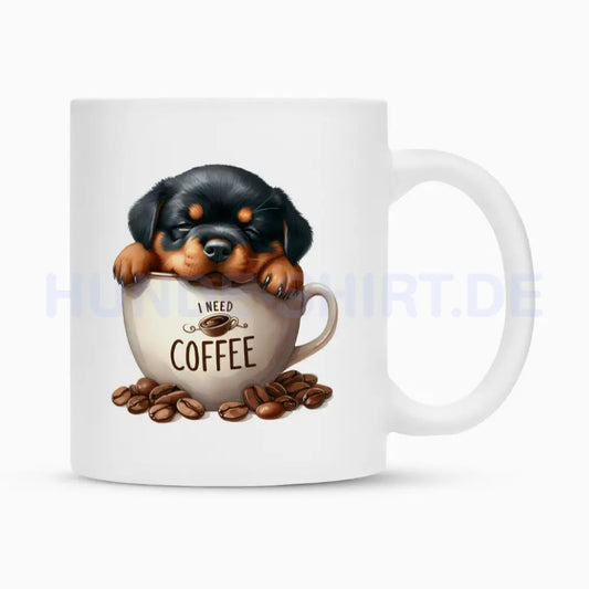 Tasse "Rottweiler - I need coffee" Weiß – hunde-shirt.de