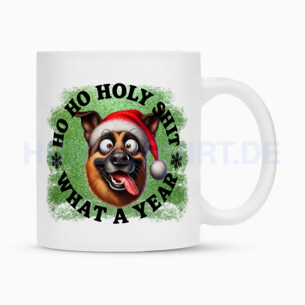 Tasse "Schäferhund - HO HO..." Weiß – hunde-shirt.de