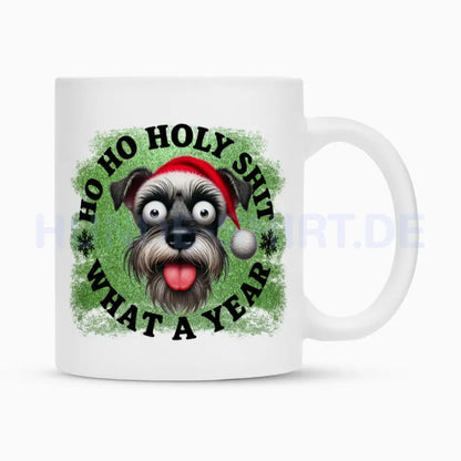 Tasse "Schnauzer - HO HO..." Weiß – hunde-shirt.de