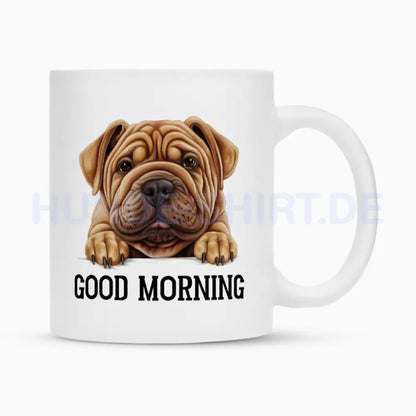 Tasse "Shar Pei - GOOD MORNING" Weiß – hunde-shirt.de