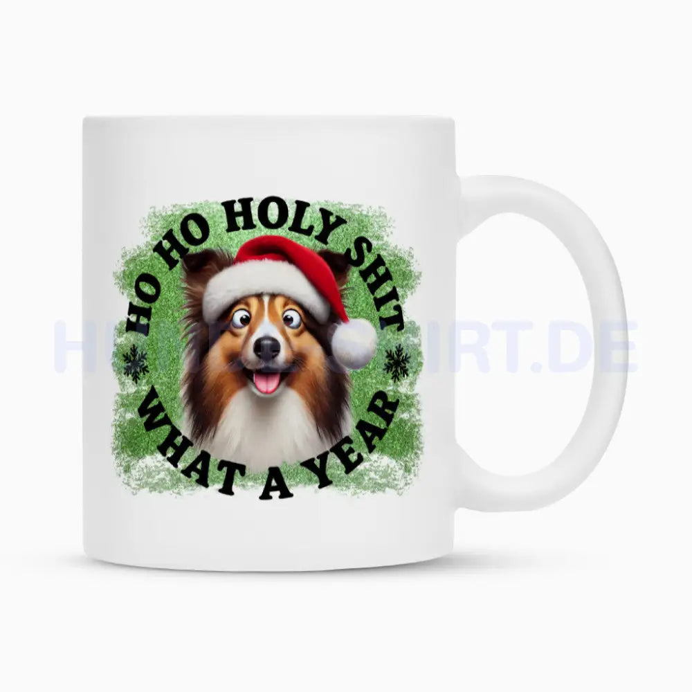 Tasse "Sheltie - HO HO..." Weiß – hunde-shirt.de