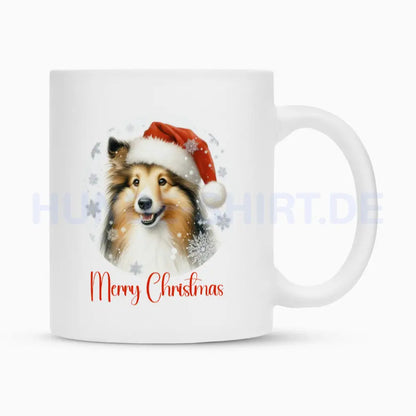 Tasse "Sheltie - Merry Christmas" Weiß – hunde-shirt.de