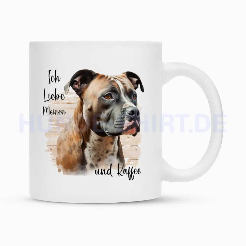 Tasse "Staffordshire Bull Terrier braun - Ich liebe..." Weiß – hunde-shirt.de