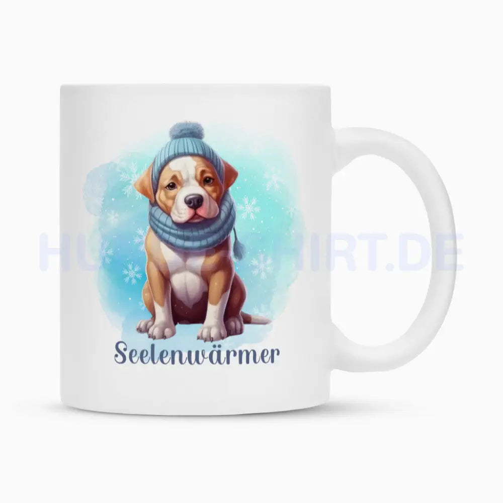 Tasse "Staffordshire Bull Terrier - Seelenwärmer 2" Weiß – hunde-shirt.de