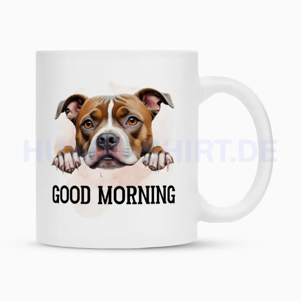 Tasse "Staffordshire Terrier - Good Morning" Weiß – hunde-shirt.de