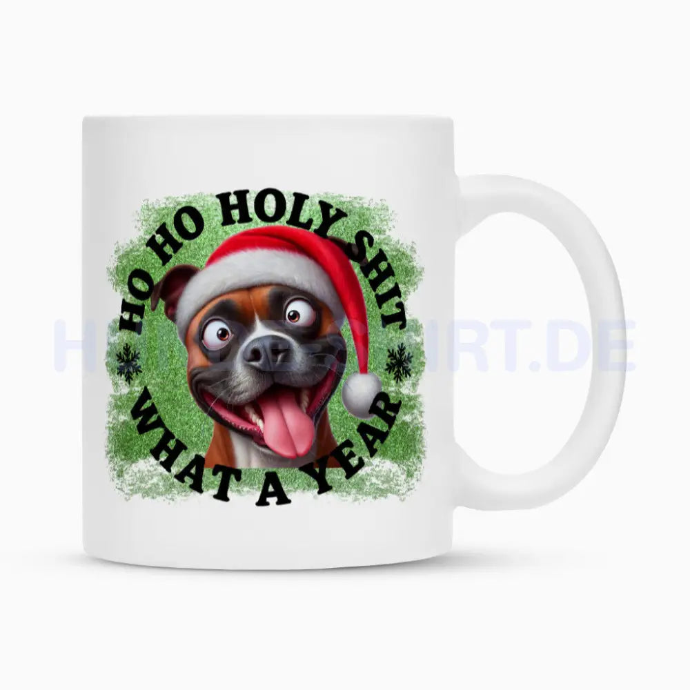 Tasse "Staffordshire Terrier - HO HO..." Weiß – hunde-shirt.de