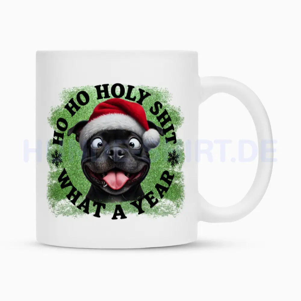 Tasse "Staffordshire Terrier ( schwarz ) - HO HO..." Weiß – hunde-shirt.de