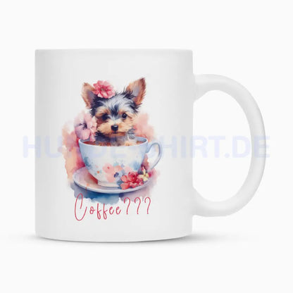 Tasse "Yorkshire - Coffee???" Weiß – hunde-shirt.de