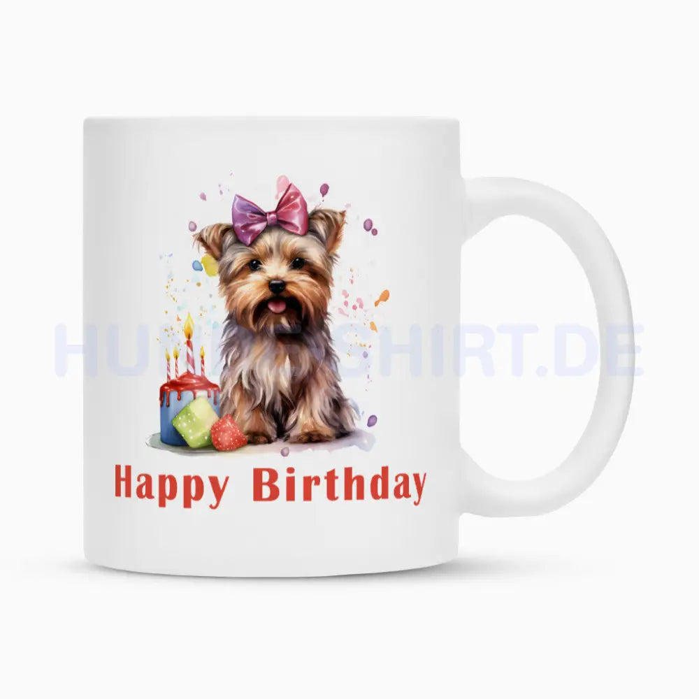 Tasse "Yorkshire - Happy Birthday" Weiß – hunde-shirt.de