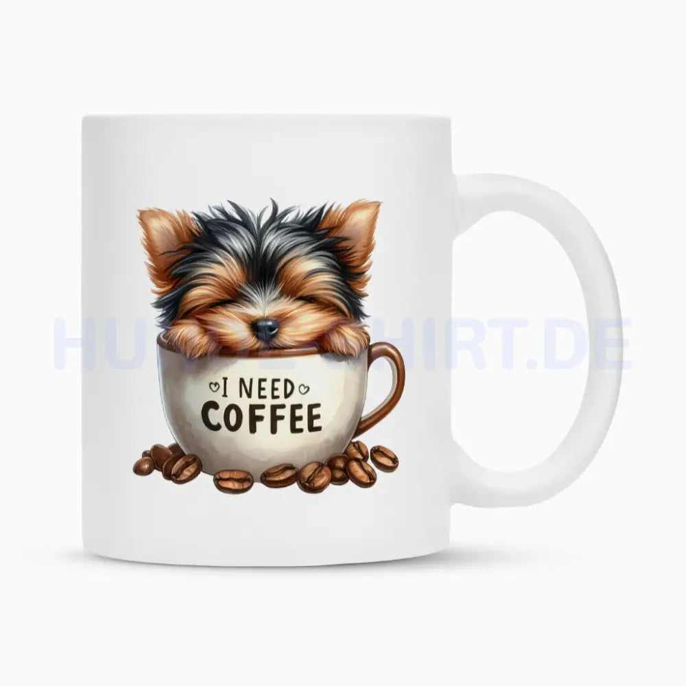 Tasse "Yorkshire Terrier - I need coffee" Weiß – hunde-shirt.de