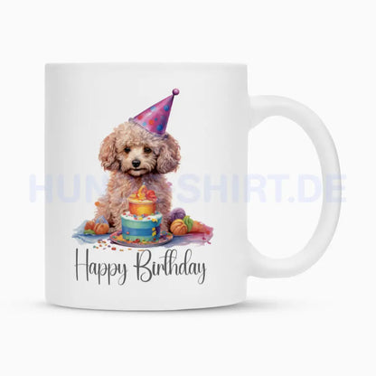 Tasse "Zwergpudel - Happy Birthday" Weiß – hunde-shirt.de